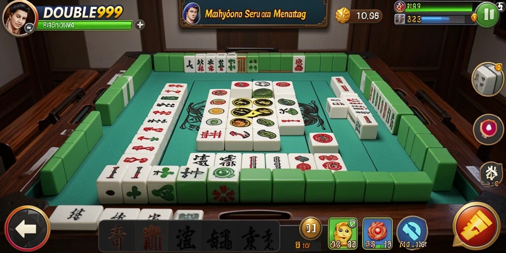 Screenshot gameplay DOUBLE999 menampilkan momen seru permainan Mahjong.