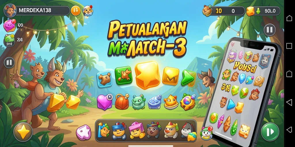 Gameplay seru dan menantang dalam game Match-3 MERDEKA138.