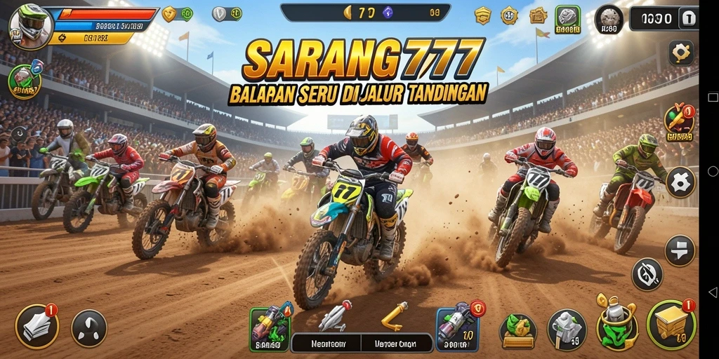 Screenshot utama SARANG777 menampilkan suasana balapan yang mendebarkan.